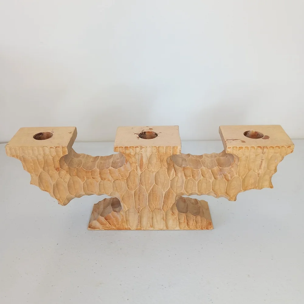 Vintage Carved Wooden Norway Model Beskytte Candle Holder Candelabra...